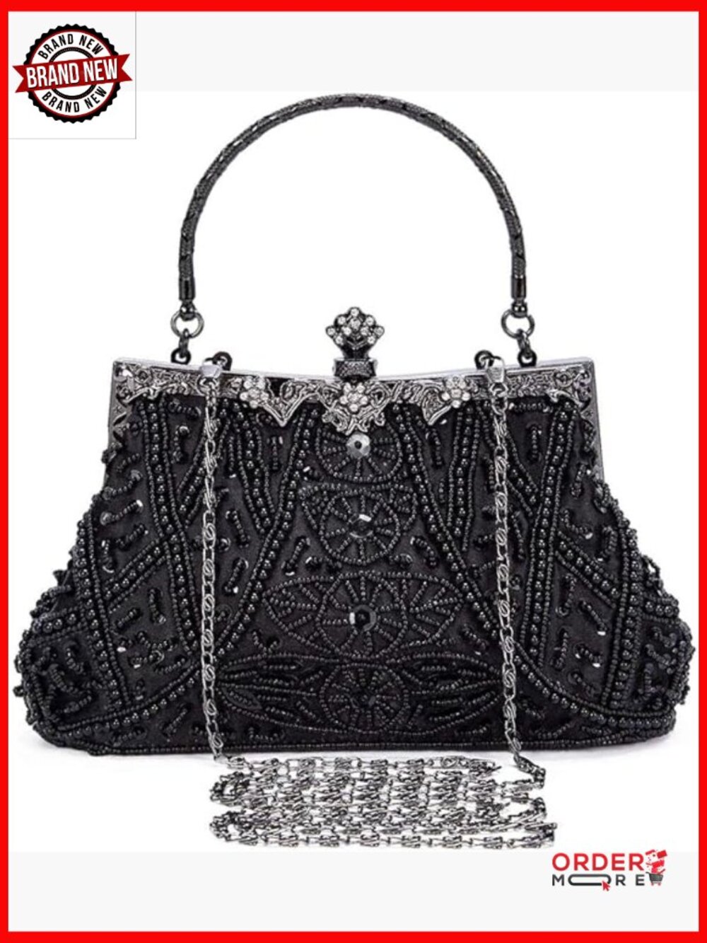 Vintage Beaded Clutch Evening Bag - Flapper Style Bridal Purse with Chain Strap